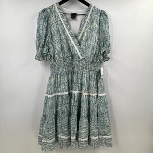 Taylor V Neck Short Sleeve Chiffon Floral Ruffle A Line Dress Size 8 NWT